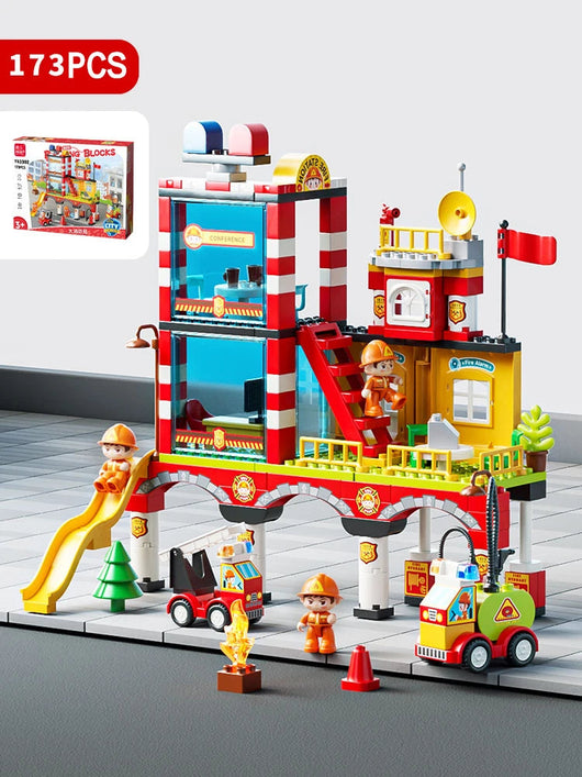City Police & Fire Truck Building Blocks Set 173Pcs with box