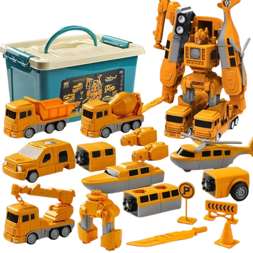 Kids Magnetic Transform Engineering Car 26pc with storagebox