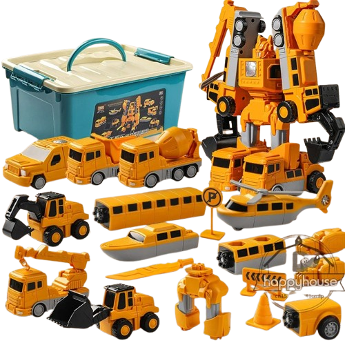 Kids Magnetic Transform Engineering Car 35pc with storagebox