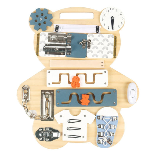 Montessori Bear Busy Board – Double the Fun, Double the Learning Blue Bear with Drawing Board