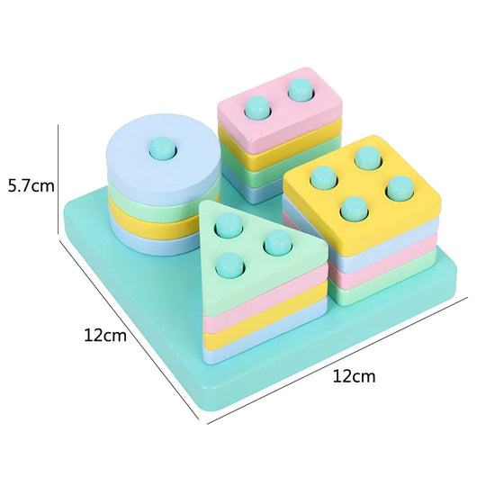 Colorful Wooden Rattle and Block Toy Macaron square