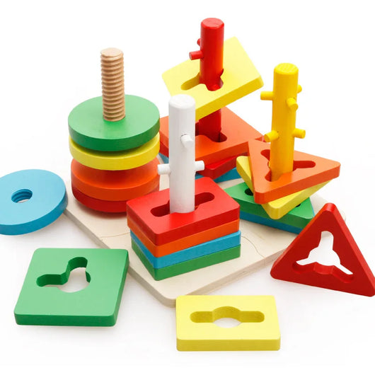 Colorful Wooden Rattle and Block Toy QWZ324-13