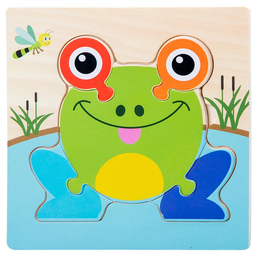 3D Cartoon Animal Wooden Puzzle Toy Frog