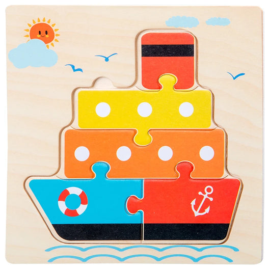 3D Cartoon Animal Wooden Puzzle Toy Boat