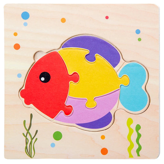 3D Cartoon Animal Wooden Puzzle Toy Fish
