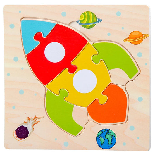 3D Cartoon Animal Wooden Puzzle Toy Rocket