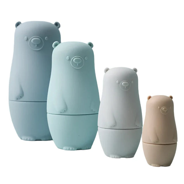 Soft Silicone Bear Baby Building Set Blue