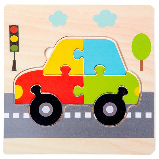 3D Cartoon Animal Wooden Puzzle Toy Car