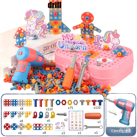 Kids Electric Drill Tool Set Pink 351pcs