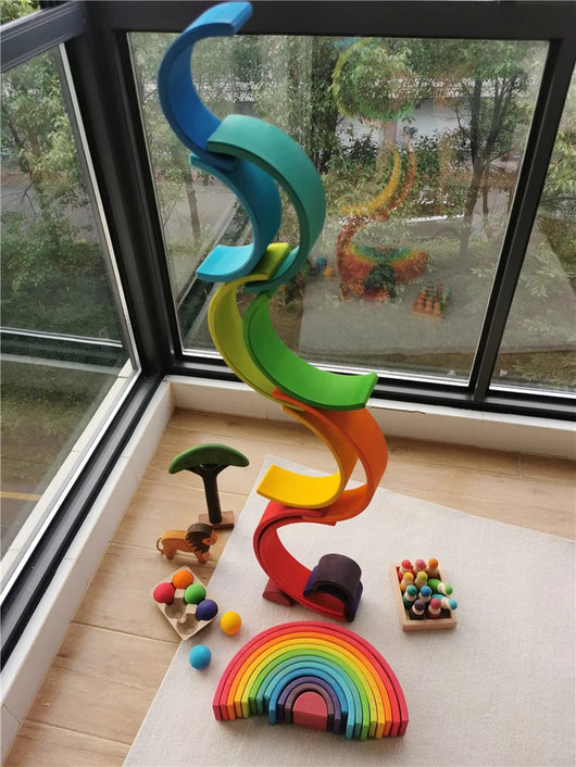 Lime Wood Montessori Rainbow Arch Stacking Toy Set