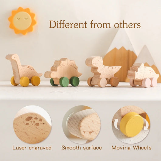 Wooden Dinosaur Car Teether Toy