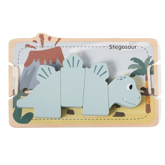 Animal Stringing and Stacking Wooden Toy Set Dinosaur Blue