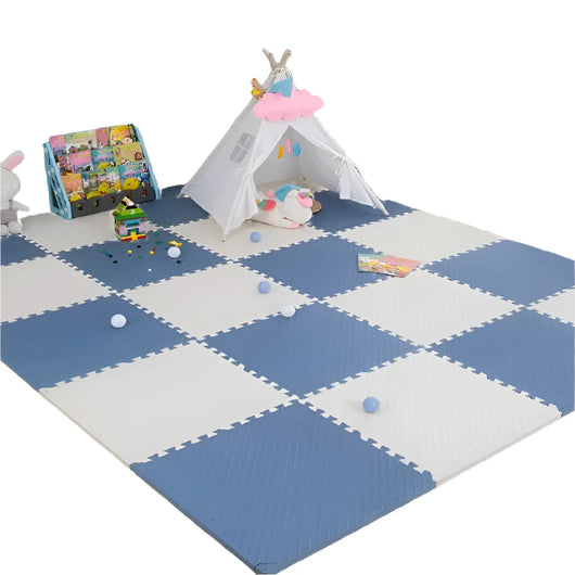 Colorful Baby Puzzle Floor Mat White and Blue