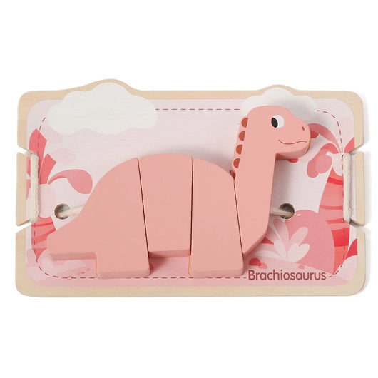 Animal Stringing and Stacking Wooden Toy Set Dinosaur Pink