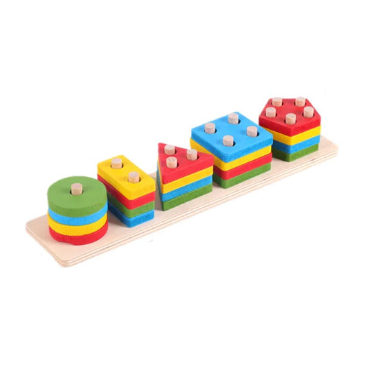 Wooden Geometric Shape Sorting Puzzle Long Column