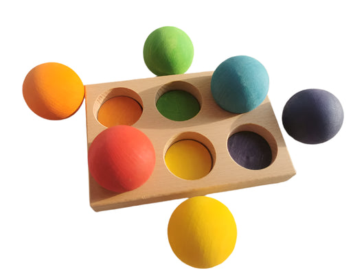 Lime Wood Montessori Rainbow Arch Stacking Toy Set Sorting balls 4.5cm