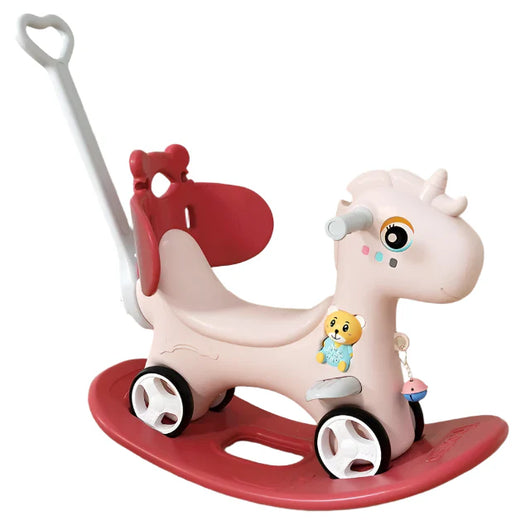 2 in 1 Kids Rocking Horse with Push Handle Red back putter