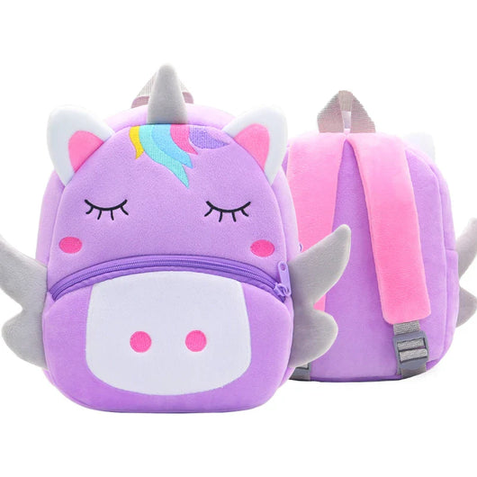 Kids Plush Cartoon Backpack Purple Unicorn