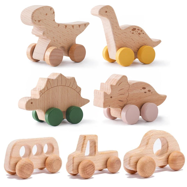 Wooden Dinosaur Car Teether Toy