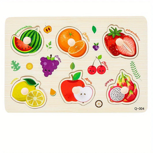 Montessori Wooden Shape Peg Puzzle Toy Fruits
