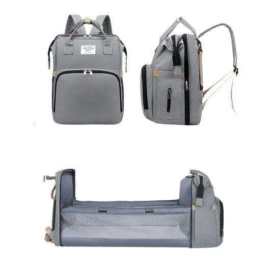 Baby Foldable Bed Diaper Bag with Changing Station Gray