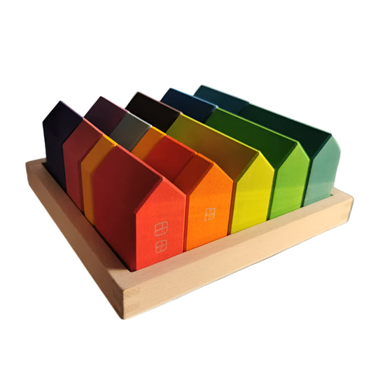 Lime Wood Montessori Rainbow Arch Stacking Toy Set Lime house