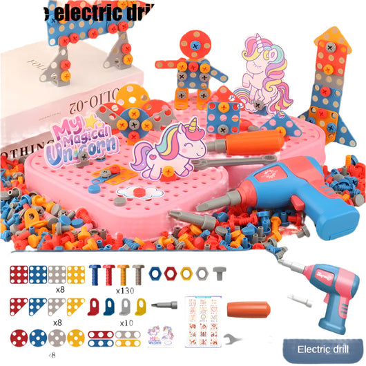Kids Electric Drill Tool Set Pink 461pcs