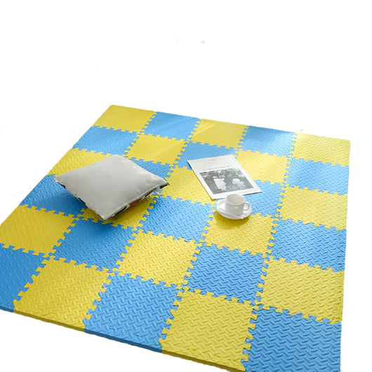 Colorful Baby Puzzle Floor Mat Yellow and Blue