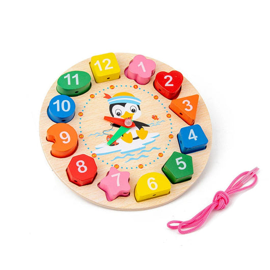 Wooden Geometric Shape Sorting Puzzle Penguin Clock