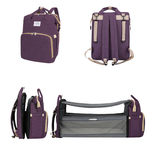 Baby Foldable Bed Diaper Bag with Changing Station Purple