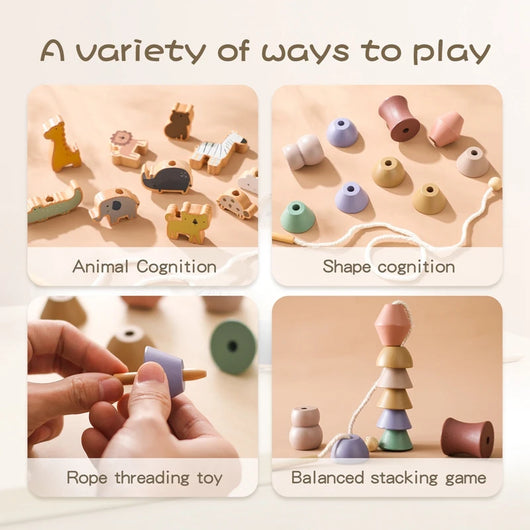 Animal Stringing and Stacking Wooden Toy Set