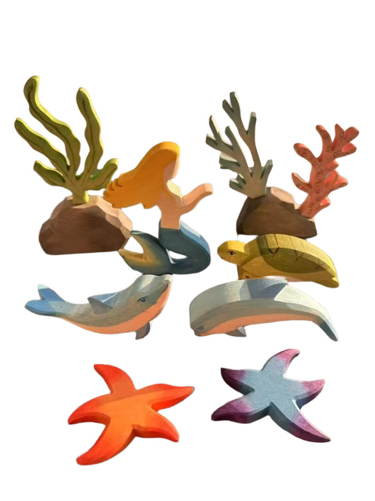 Lime Wood Montessori Rainbow Arch Stacking Toy Set Under the sea set