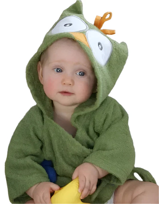 Baby Cotton Bathrobe Owl Green