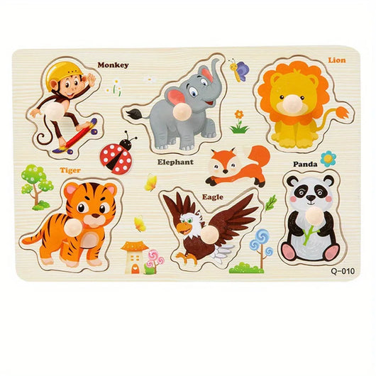 Montessori Wooden Shape Peg Puzzle Toy Zoology