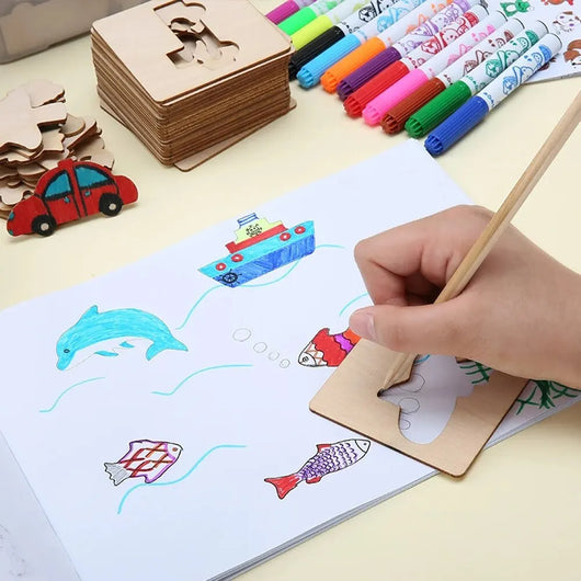 20pcs Montessori Wooden Drawing Stencil Set