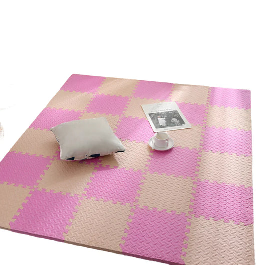 Colorful Baby Puzzle Floor Mat Pink and Beige