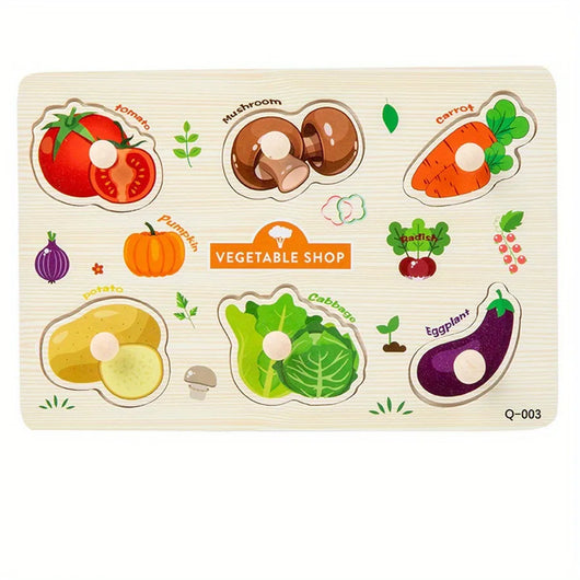 Montessori Wooden Shape Peg Puzzle Toy Vegetables