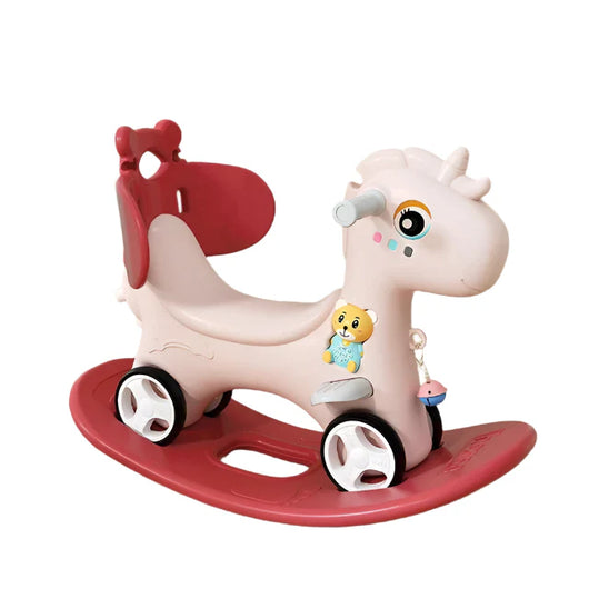 2 in 1 Kids Rocking Horse with Push Handle Red backrest