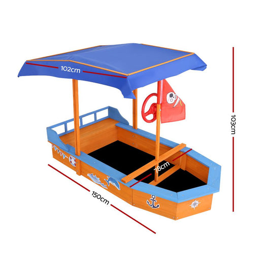Wooden Boat Sandpit with Canopy