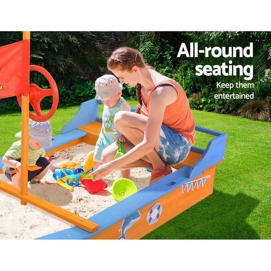 Wooden Boat Sandpit with Canopy