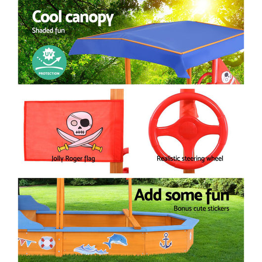 Wooden Boat Sandpit with Canopy