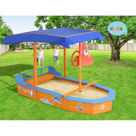 Wooden Boat Sandpit with Canopy