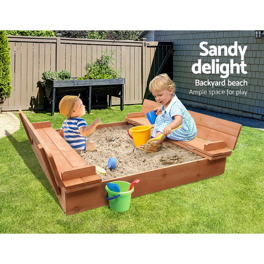 Kids Wooden Sandpit with Foldable Seats