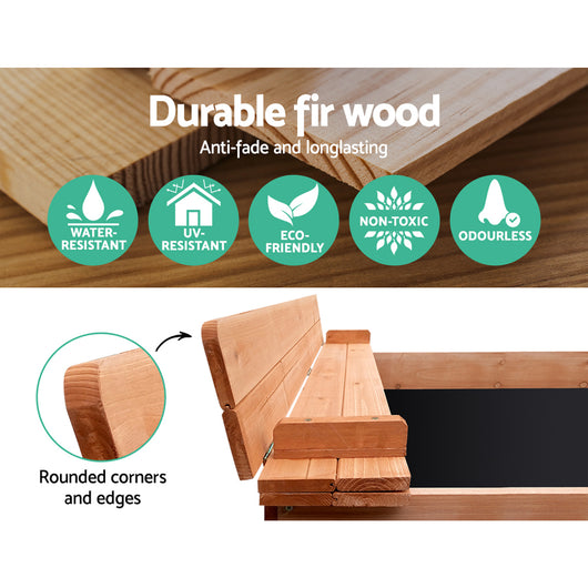 Kids Wooden Sandpit with Foldable Seats