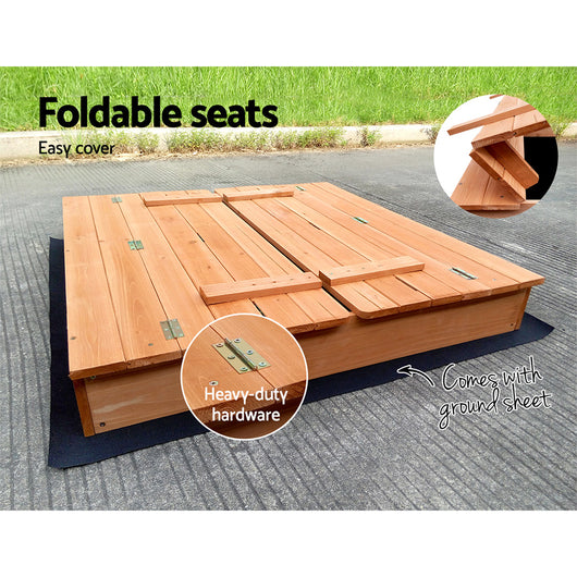 Kids Wooden Sandpit with Foldable Seats