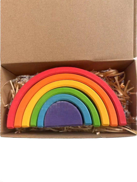 Lime Wood Montessori Rainbow Arch Stacking Toy Set New small rainbow 6