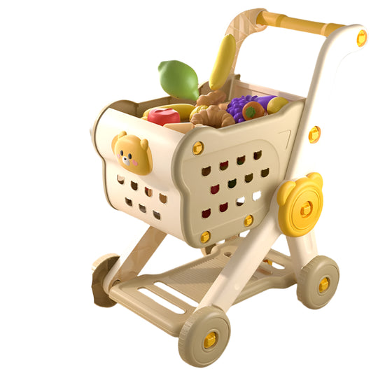 Kids Shopping Cart Trolley Play Toy Set Yellow Cart and 15Pcs