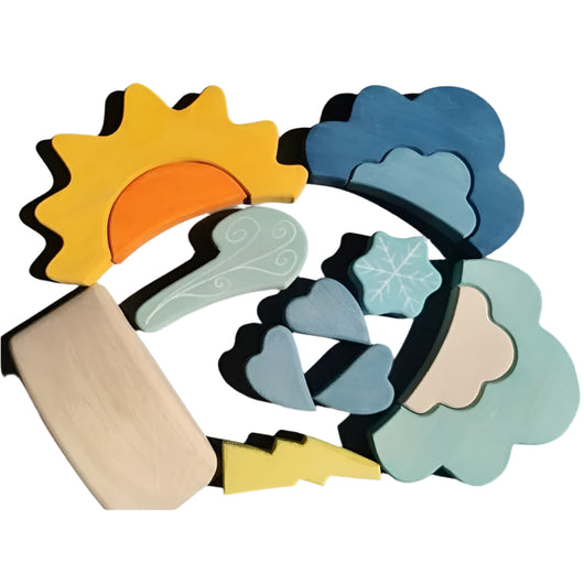 Lime Wood Montessori Rainbow Arch Stacking Toy Set Weather set
