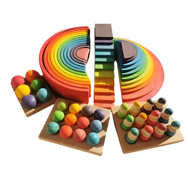 Lime Wood Montessori Rainbow Arch Stacking Toy Set