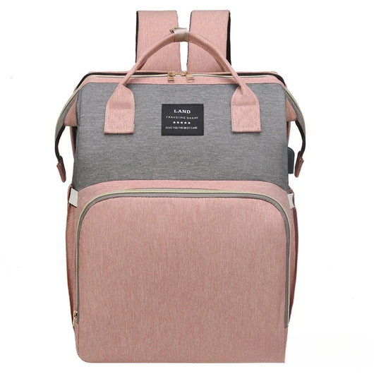 Portable Folding Crib Bed Mommy Bag Pink Grey